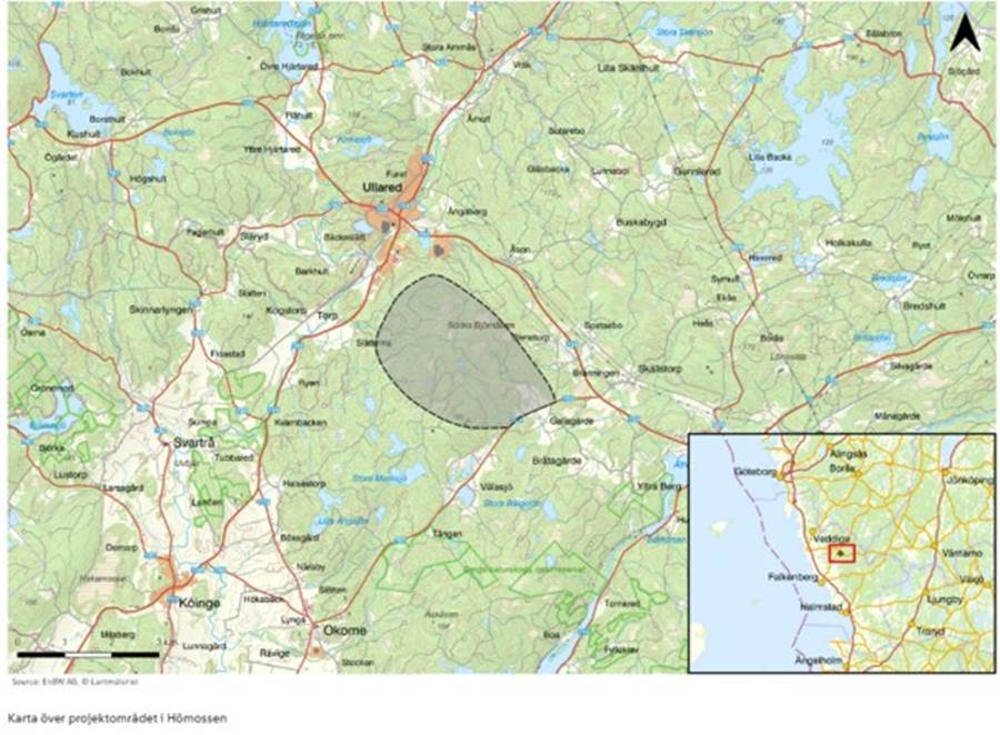 Karta över projektområdet i Hömossen